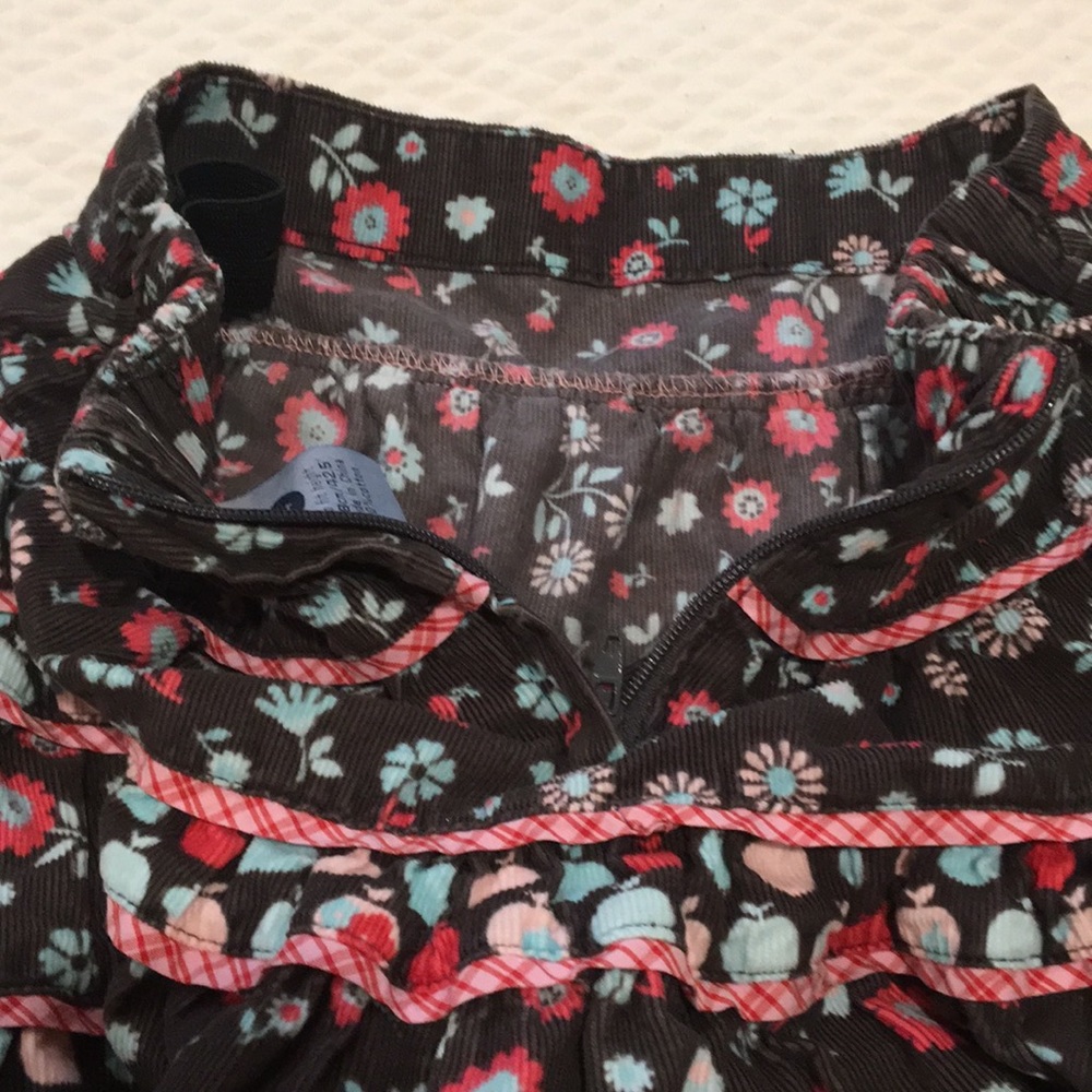 Pumpkin Patch girls ruffle corduroy skirt ribbon appliqué zip size 4 brown pink - Picture 5 of 6
